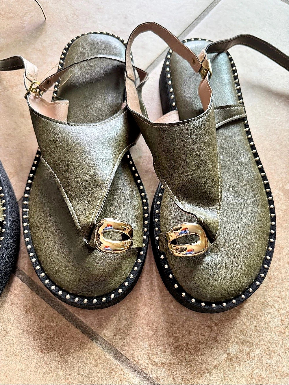 Studded Buckle Sandals in Green